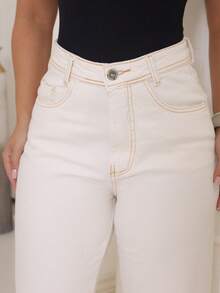 Women's Wide Leg Jeans, 100% Denim, Thick Fabric, Gaven Premium - 白色關閉 - 查看 2