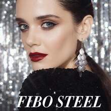 FIBO STEEL Acrylic Petal Earrings For Women Red Statement Earrings Dangle Rhombic Boho Flower Lime Green Orange Rose Big Bold Colorful Costume Jewelry Long Drop Dangle Earrings{"Color_name":"Silver"} - 銀 - 查看 4