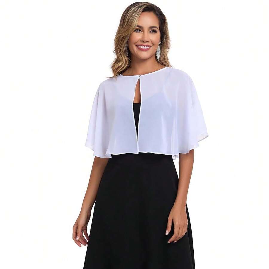 Women's Soft Chiffon Capelets Shawls And Wraps For Evening Wedding Cape Bole Cover Up{"Color_name":"White"} - 白色的 - 查看 1