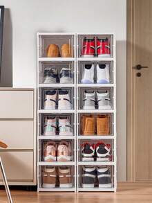 White Single-Row Plastic Shoe Boxes, Single-Row Shoe Cabinets, Detachable And Foldable, Versatile Uses, And Can Be Freely Combined. It Is Suitable For Living Rooms, Studies, Bedrooms And Dormitories. As A Festival Gift, It Can Be Used For Storage, Christmas Room Decoration And Also As A Christmas Present. - Multicolor - View 2