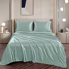 Silky Soft Pink Twin XL Satin Bed Sheets Set, 1 Deep Pocket Fitted Sheet + 1 Flat Sheet + 1 Pillowcase,  In 2025 - 薄荷綠 - 查看 4
