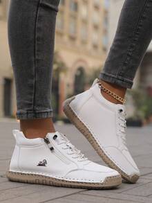 Women's Lightweight Purple Sneakers - Mid-Top Lace-Up Sneakers With Side Zipper, Durable Synthetic Cover & Rubber Sole For Running, Hiking, And Casual Wear, Ladies Sneakers - White - View 7