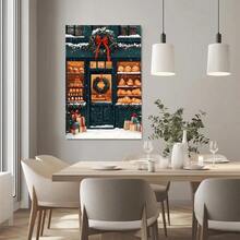 1pc Solid Wood Frame Christmas Patisserie, Holiday Bakery Shopfront Theme Canvas Posters & Prints, Large Canvas Wall Art, 2D Flat, Easy Hang Tabletop Or Wall Display, For Halloween, ChristmasGifts, Bedroom, Living Room, Decoration Ready To Hang - Nhiều màu - Xem 3