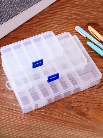 1 pieza Caja de almacenamiento de plástico con cierre de broche, estilo clásico - Organizador de escritorio rectangular multiusos para guardar joyas, cuentas, manualidades - No requiere electricidad, caja de almacenamiento de escritorio | Diseño clásico | Caja de plástico transparente, caja para joyas (Los arañazos menores debido a la artesanía son normales y no afectan el uso)