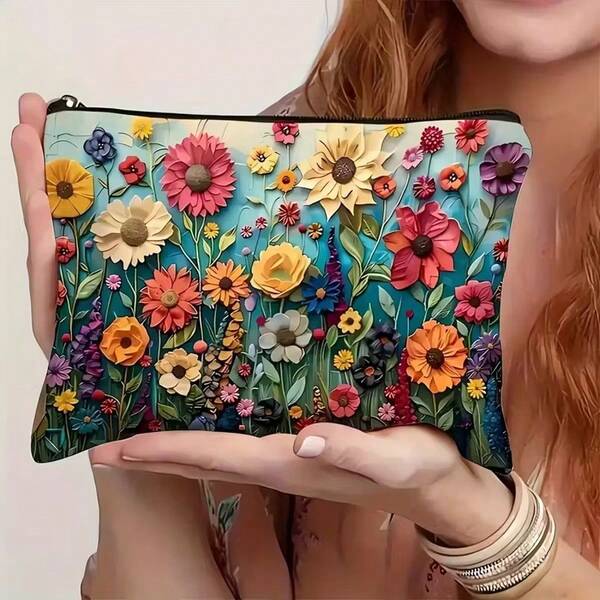 Bolsa de cosméticos multifuncional, bolsa de maquillaje con flores de margarita, bolsa de viaje plegable y duradera con cierre de cremallera, regalo ideal para mujeres, hermanas, niñas, sobrinas y novias en cumpleaños o Navidad