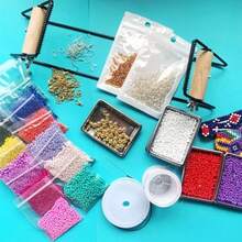Frame Beading Loom Kit For Boho Beaded Bracelets Earrings Belts Making Includes 16000 Glass Seed Beads Dia 3mm And 1200 Gold Silver Bling Beads 150 Meter Clear Cord Beading Trays Needles And Instruction For DIY Jewelry Craft