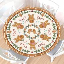 Water-Resistant Round Tablecloth With Elastic Edge For 40-44" Tables - Gift-gingerbread Man - View 12