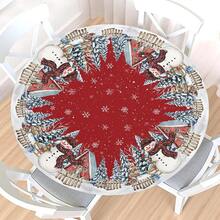 Water-Resistant Round Tablecloth With Elastic Edge For 40-44" Tables - Gift-snowman House - View 12
