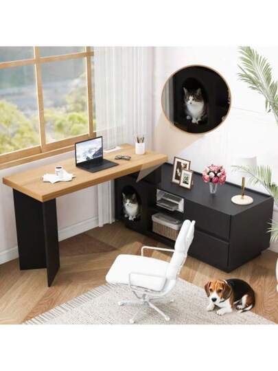 Corner Bureau Integrated Pet Ho 120 50 Cm, MDF, Thickened Board, Shaped Or One Piece, Flexible Assembly, Home Office XL Den,