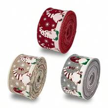 1 قطعة 5 ياردات شريط عيد الميلاد مزخرف بسلك أحمر بنمط رجل عجوز بلا وجه لديكور شجرة عيد الميلاد والأعياد المنزلية الداخلية