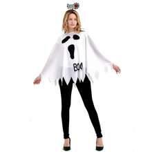 Easy Halloween Costumes Woman 2024 - Plus Size Pumpkin Ghost Evil Skeleton Spider Web Poncho With Headband,Adult Cosutme Set{"Color_name":"WhiteBoo"} - WhiteBoo - View 1