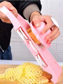 8-Piece Set, 5-In-1 Multi-Function Vegetable Slicer And Fruit Cutter, Manual Food Grinder, Vegetable Shredder, Potato Slicer, Home Kitchen Potato Chopper, Stainless Steel Material, Not Charged, Convenient Kitchen Tool - Pink - View 3