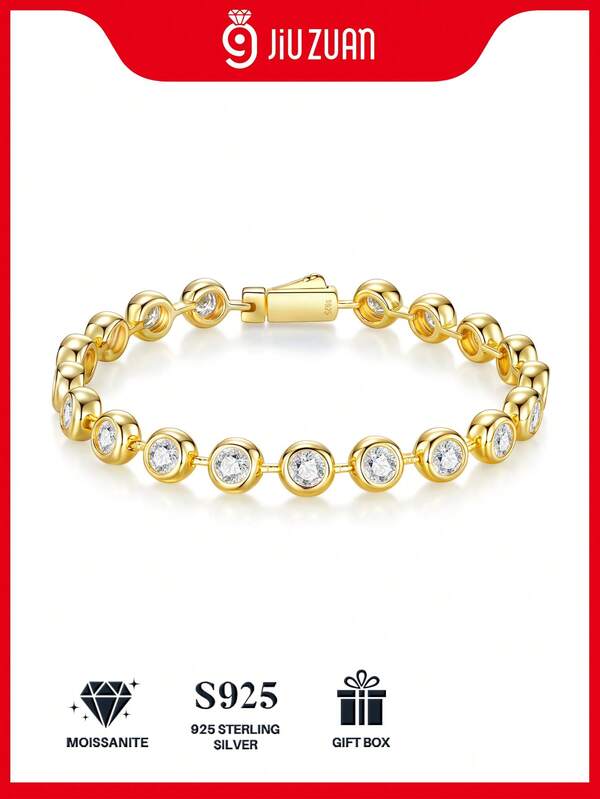 Bransoletka tenisowa z moissanitem ze srebra próby 925, hipoalergiczna, w stylu hip-hopowym, luksusowa, uniwersalna, odpowiednia na Walentynki, Dzień Matki, ślub, rocznicę, urodziny, oficjalne okazje i do noszenia na co dzień