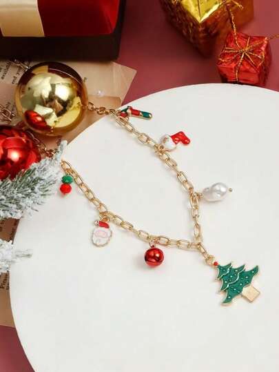 1pc Christmas Necklace, Christmas Bracelet, Colorful Christmas Stocking Bell Fashion Jewelry Set, Women's New Year Party Accessories, Christmas Gift