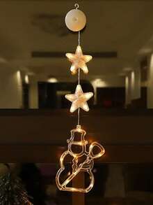 1 Stück warmgelbe Weihnachtsfensterbeleuchtung, Baum-Glöckchen-Stern-Hirsch geformte batteriebetriebene Weihnachtsbeleuchtung zum Aufhängen für Innenräume, Weihnachtsbaum, Kamin, Mehrfarbig