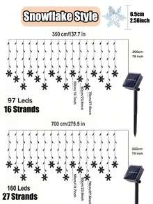 Solar Snowflake Icicle String Lights, 97/160 LED 16/27 Strands Christmas Lights For Indoor/Outdoor, IP65 Waterproof With 8 Modes Eave Lights, Suitable For Christmas, House, Garden, Trees, Yard, Stairs, Roof,Festival ,Party Decorations (Warm White/Multicolor/White)