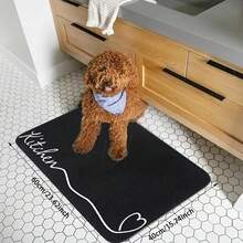 1 Piece Set Kitchen Mat, Festival Simple Kitchen Decor Carpet, Heart Kitchen Series, European Minimalist Style, Comfortable Kitchen Standing Mat, Flannel Material, Non-Slip Soft And Comfortable - 黑色 - 查看 4