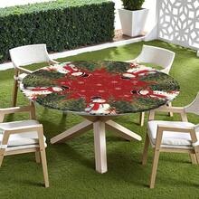 Water-Resistant Round Tablecloth With Elastic Edge For 40-44" Tables - Gift-snowman Tree a - View 6