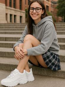 Women's Mesh Thick Bottom Sports Shoes, Breathable Casual Chunky Sneakers For All Season - 白色 - 查看 1