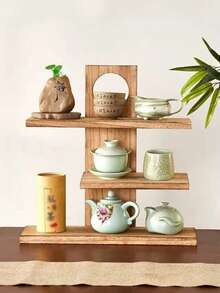 1pc Retro Wooden Perfume Rack, Vintage Solid Wood Multi-Layer Cosmetic Display Shelf - Brown - View 8