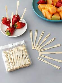 100/200pcs Mini Food Picks/Bamboo Fruit Forks/Party Forks/Self-Service Mini Forks/Food Picks, Suitable For Appetizers, Pastries, Desserts, Bamboo Fruit Skewers, Practical For Living Room, Home