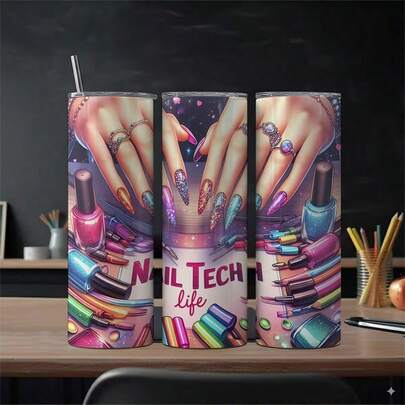 1pc20oz, Nail Tech Life Tumbler With Lid, Stainless Steel Water Bottle,Inspirational Quotes Water Cups, Summer Winter Drinkware, Travel Accessories,Xmas Gifts