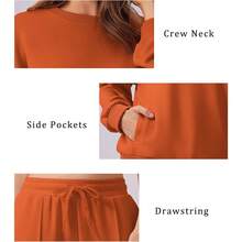 2 Piece Sets For Women Long Sleeve Sweatshirts Drawstring Straight Leg Pants Fall Travel Airport Outfits 2025 - 橘色 - 查看 5
