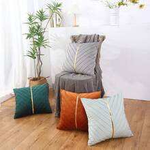 Navy Blue Velvet Throw Pillow Covers 18 X 18 Inch Pack Of 2 With Gold Leather Decor For Couch, Luxury Modern Pillowcases For Living Room, Bedroom Sofa Cushion Bed - 灰色的 - 查看 7