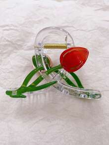 1 pieza/6 piezas/12 piezas Pinza de pelo de plástico ABS con diseño floral de tulipán, pinza de pelo dulce, accesorios para el cabello para mujeres, elegante pinza de invierno