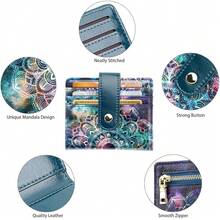 Small Wallets For Women Slim Minimalistfor Bifold Credit Card Holder For Pocket Or Purse, Mandala{"Color_name":"Mandala"} - 多色17 - 查看 8