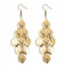 FIBO STEEL Acrylic Petal Earrings For Women Red Statement Earrings Dangle Rhombic Boho Flower Lime Green Orange Rose Big Bold Colorful Costume Jewelry Long Drop Dangle Earrings{"Color_name":"Gold"} - 金子 - 查看 2