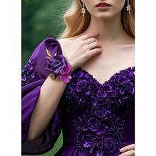 Purple Rose Boutonniere And Corsage Set 2 Pcs Artificial Flowers Wrist Corsage And Boutonniere Kit For Men Wedding Prom Party Anniversary Ceremony - 紫色 - 查看 3