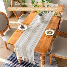 Camino de Mesa con Borlas Elegante Table Runner Boho para Navidea Cena Reuniones Pao de Mesa Arpillera Largo Corredor de Mesa de Granja Rectangular para Decoracin Comedor Hogar 175*34.5cm - Beis - Ver 3
