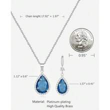 Women Jewelry Set Silver/Gold Plated Teardrop Pendant Necklace Dangle Drop Earrings Dangling Sets Birthstone Crystals Rhinestone,Birthday Anniversary Wedding Mother's Day Gifts For Women{"Color_name":"12.December-WhiteGoldPlated|Blue"} - 12.Tháng 12-TrắngMạ vàng|Xanh dương - Xem 2