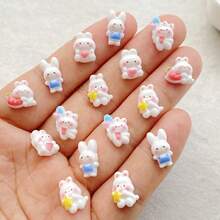 30/60pcs Cute Mini Cartoon White Love Balloon Rabbit, Strawberry Rabbit Nail Art Charms Set - Colorful Mini Flat Back Rhinestones, Hair Clips, Phone Cases And Scrapbooking Decorations For DIY Nail Art, Vibrant Nail Decorations - Ideal For Christmas/Halloween Manicure