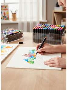 12/36/48/60/80支双头美术马克笔套装，彩色美术马克笔，双头绘图笔，插画动画设计工具，粗细双头设计，色彩鲜艳，混合均匀，适合初学者、青少年和成人用于绘画、素描、着色、高光、插画等。圣诞节、开学季、复活节适用。