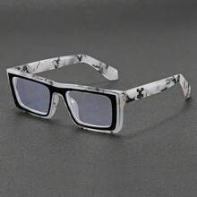 Square Frame Flat Top Fashion Glasses, Temple Accessories Decoration, Retro Style Glasses For Men, Medium Frame - 花 - 查看 4