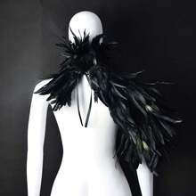 HOMELEX Black Witch Feather Collar Crow Shawl Costume Halloween Swan Wings Accessories Cape For Women{"Color_name":"Style-4"} - 樣式-4 - 查看 6
