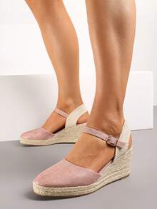 Espadrilles compensées bohèmes pour femmes - sandales d'été décontractées - Rose bonbon - Voir 2