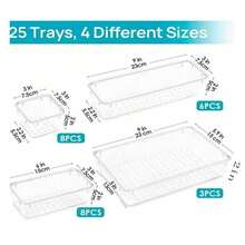 1/7/16/25 مجموعة صناديق تنظيم الرف الشفافة من البلاستيك - صناديق تخزين متعددة الوظائف بأربعة أحجام، مناسبة للمكتب والمكتب وتنظيم الرف، مصنوعة من مادة البولي بروبيلين المتينة، مثالية للاستخدام المنزلي والمكتبي، صناديق تنظيم درج المكتب | صناديق بلاستيكية شفافة | بلاستيك متين، صناديق تنظيم درج المكتب، صناديق تخزين المكتب