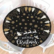 Water-Resistant Round Tablecloth With Elastic Edge For 40-44" Tables - Gift-black Gold - View 12