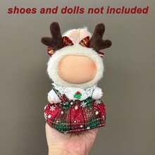 Ropa de muñeca navideña de 6.69 pulgadas, compatible con Labubu, 1 set de decoración - Tocado de moda, conjunto de ropa y pantalones o falda, adecuado para muñecas de 6.69 pulgadas, accesorios navideños lindos de BuLabu, para jugar y exhibir (zapatos y muñecas no incluidos)