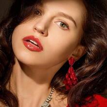 FIBO STEEL Acrylic Petal Earrings For Women Red Statement Earrings Dangle Rhombic Boho Flower Lime Green Orange Rose Big Bold Colorful Costume Jewelry Long Drop Dangle Earrings{"Color_name":"Red"} - 紅色的 - 查看 3