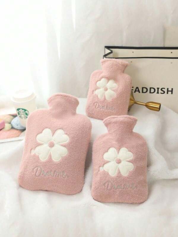 Borsa dell'acqua calda imbottita in PVC con ricamo floreale - Bottiglia riscaldante addominale antiscottatura per donne, ragazze, studenti | Copertura rimovibile e lavabile, compressione termica riutilizzabile per sollievo dalla dismenorrea, forniture per il ritorno a scuola, calore invernale domestico, sollievo dal dolore alle spalle, scaldamani e piedi portatili, senza batterie necessarie, design floreale morbido per comfort a letto