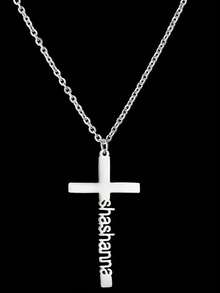 Customized Name Necklace - Customized Stainless Steel Pendant Jewelry - Cross Shaped Birthday Gift Necklace, Christmas Gift - Fashionable Jewelry - Engagement Gift, Charming Necklace, Vintage Pendant, New Necklace, Personalized Jewelry Gift, Meaningful Gift Idea, Customized Chain Jewelry, Vintage Style Jewelry, Elegant Necklace, Durable Metal Pendant, High-Quality Electroplated Jewelry, Gift For Her, Fashionable Accessory - Multicolor - View 9