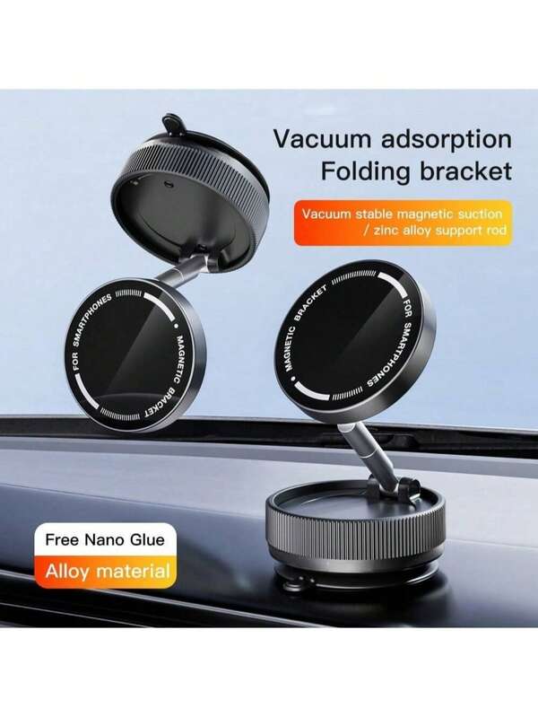1pc Car Phone Stand, 360° Rotating Mechanical Vacuum Suction Cup, Strong Magnetic Adsorption Bracket, Universal Holder, Includes Accessories (1x Magnetic Plate, 1x Suction Cup Auxiliary Pad, 1x Instruction Manual) Compatible With IPhone, Android Phone, Gift For Birthday, Family, Friends Car Accessories Car Phone Holder