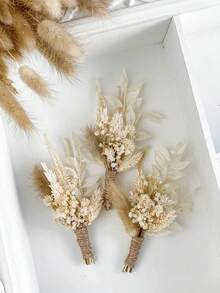 Boho Set Mini Dried Flower Bouquets | Small Bottle Arrangements | Table Decorations | Letter Box Gift - Beige 1 - View 5