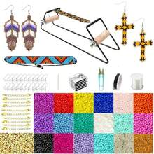 Frame Beading Loom Kit For Boho Beaded Bracelets Earrings Belts Making Includes 16000 Glass Seed Beads Dia 3mm And 1200 Gold Silver Bling Beads 150 Meter Clear Cord Beading Trays Needles And Instruction For DIY Jewelry Craft