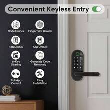 Keyless Entry Fingerprint Digital With Handle Keypad: Electronic Lock With Code, App Control Biometric Deadbolt Door Knob Front, Interior, Exterior Bedroom Door Black