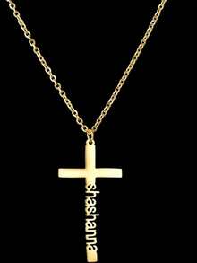 Customized Name Necklace - Customized Stainless Steel Pendant Jewelry - Cross Shaped Birthday Gift Necklace, Christmas Gift - Fashionable Jewelry - Engagement Gift, Charming Necklace, Vintage Pendant, New Necklace, Personalized Jewelry Gift, Meaningful Gift Idea, Customized Chain Jewelry, Vintage Style Jewelry, Elegant Necklace, Durable Metal Pendant, High-Quality Electroplated Jewelry, Gift For Her, Fashionable Accessory - Multicolor - View 3